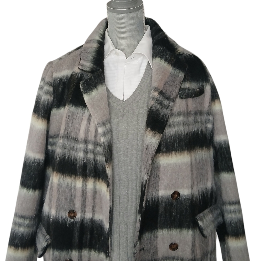 Vintage Forever 21 Jacket Duster All Over Curve Long-Line Overcoat Shadow Check